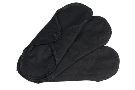 Imsevimse black washable panty liners for daily use, set of 3, eco-friendly reusable feminine hygiene products.