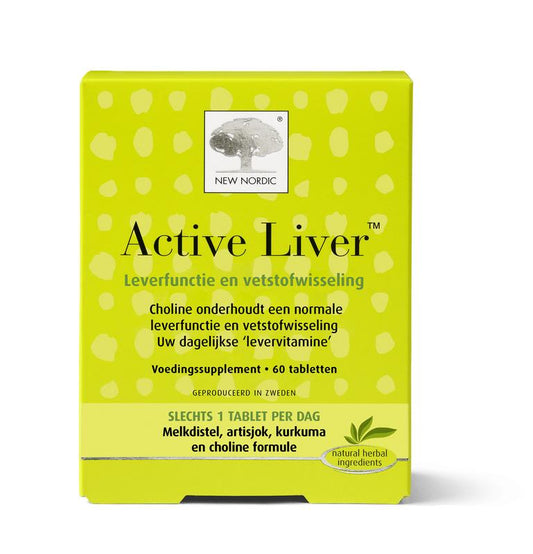 New Nordic Active Liver capsules in a bottle, herbal supplement for liver support, Kruidenpreparaten product, 60 capsules.