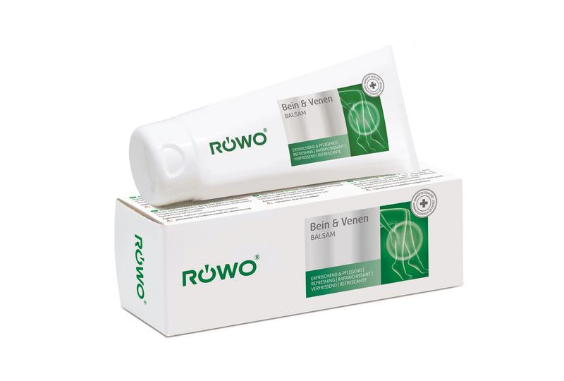 Rowo Been en Venen Balsem 100ml tube, soothing leg and vein care product, with a white and green packaging design
