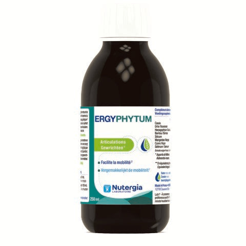 Nutergia Ergyphytum herbal supplement bottle, 250ml, with green and white label, displaying the product and brand details.