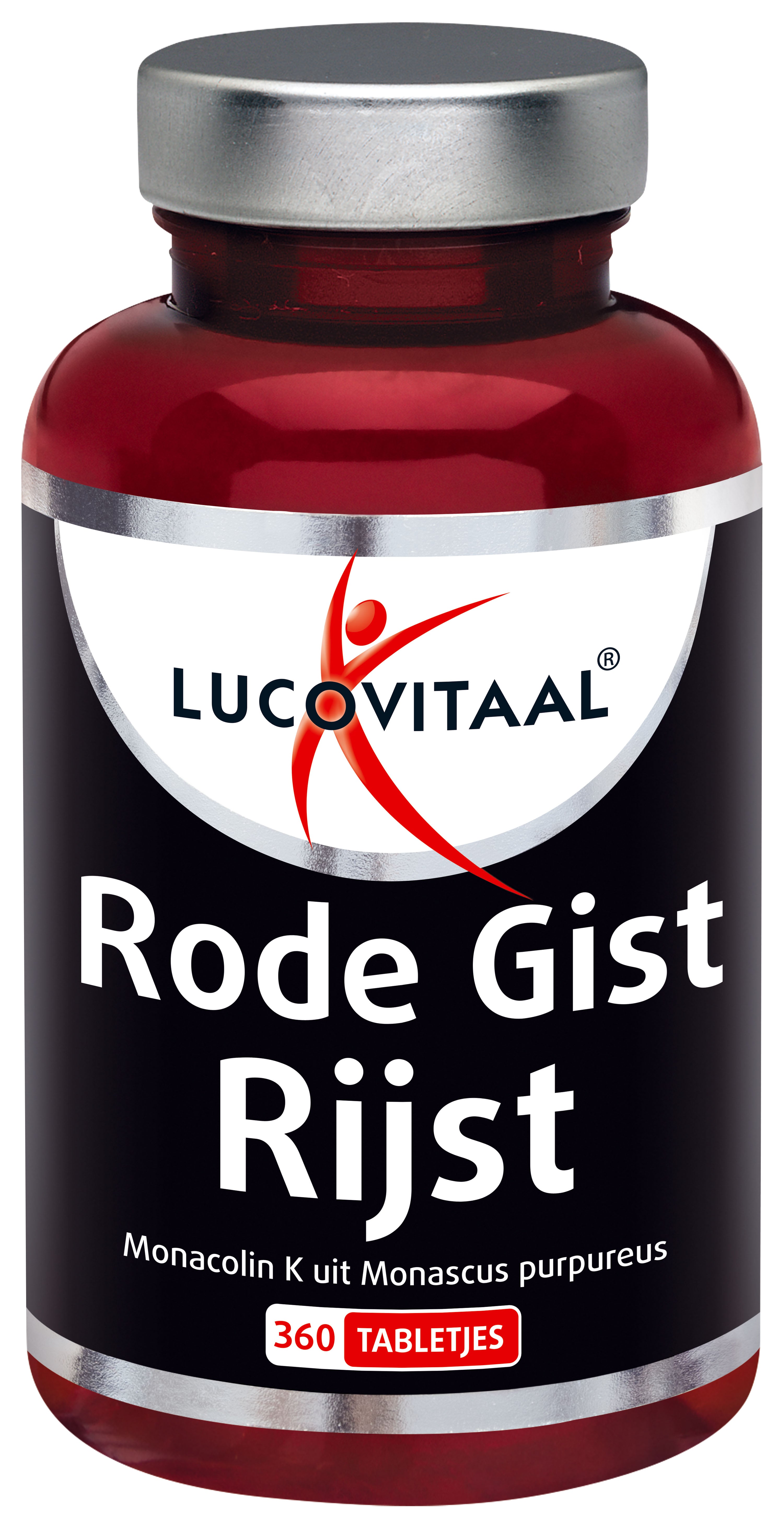 Lucovitaal Rode Gist Rijst supplement in a bottle with 360 tablets, dietary herbal preparation for heart health and cholesterol management
