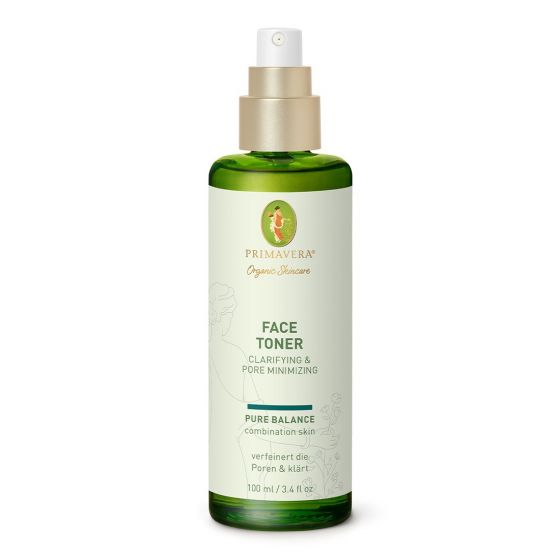 Primavera Primavera Face Toner clarifying and pore-minimizing, 100ml, for fresh, smooth skin in a clear bottle with a white cap.