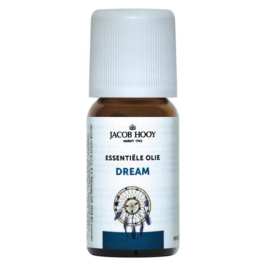 Jacob Hooy Dream olie 10ml bottle of essential oil with dropper cap, used for aromatherapy and relaxation.
