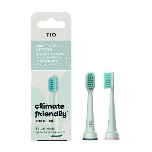 Two Tio Tiosonik Sonicare toothbrush brush heads, compatible with electric toothbrushes, shown in the image.