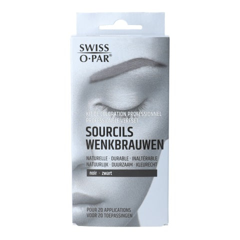 Swiss O-Par professional black eyebrow makeup set with pencils, brushes, and tools for precise eyebrow styling.