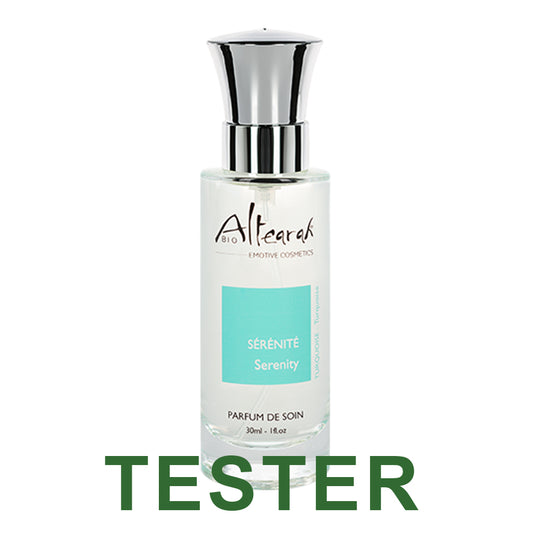 Altearah Turquoise Serenity 30ml parfum de soin, testing bottle, with elegant packaging and clear label visible.