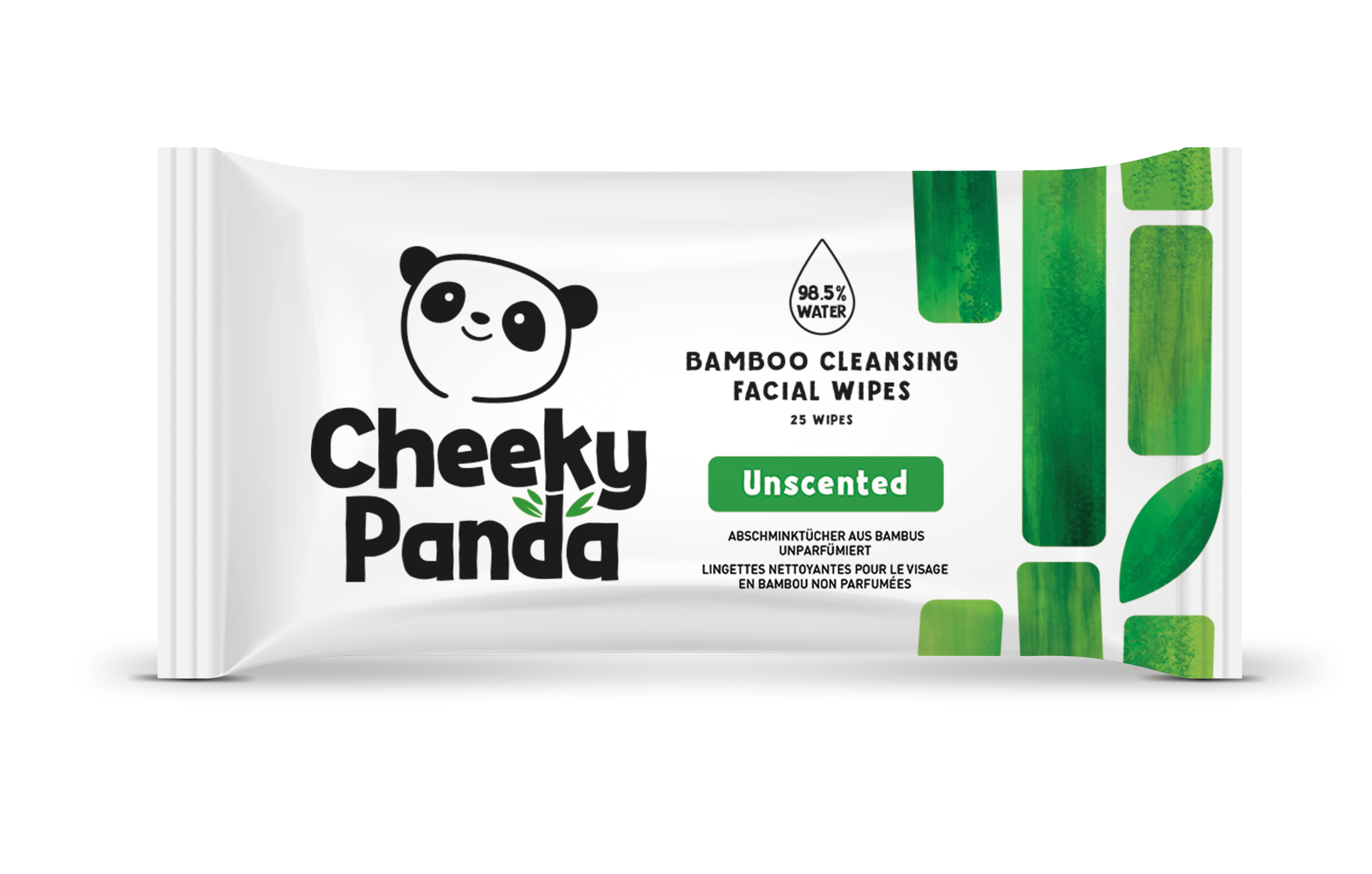 The Cheeky Panda bamboo facial cleansing wipes, fragrance-free, 25-pack, natural skincare product for gentle face cleaning