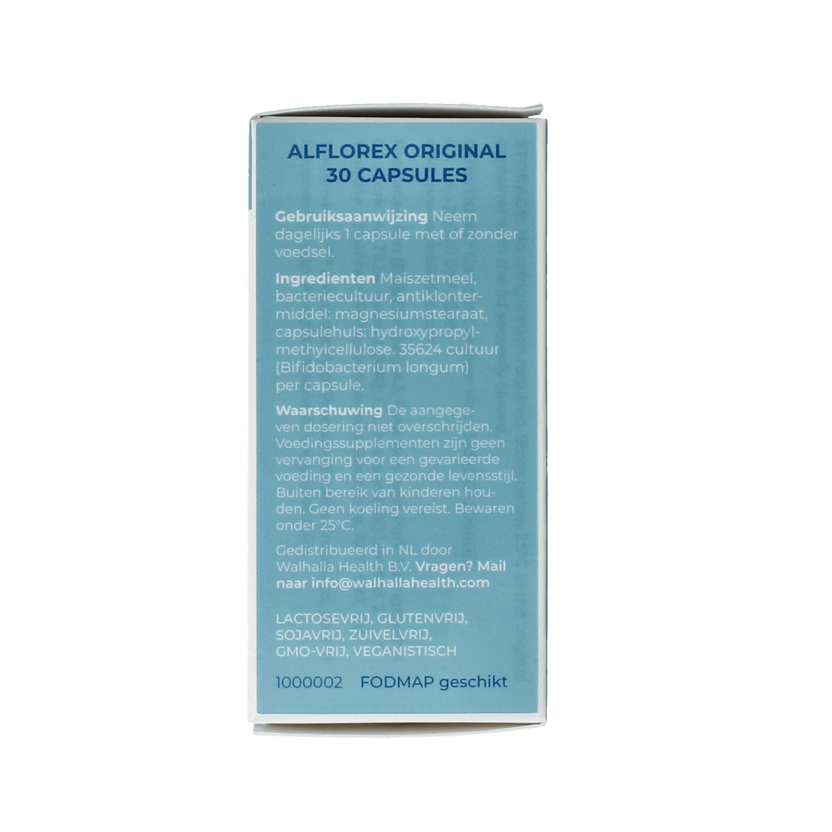 Alflorex Original vegetarian capsules, dietary supplement by Alflorex, shown in a blister pack with capsules.