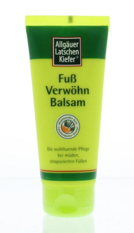 Allgauer Latshen Kiefer verwennende voetbalsem in 100ml tube, nourishing foot care product with herbal ingredients.