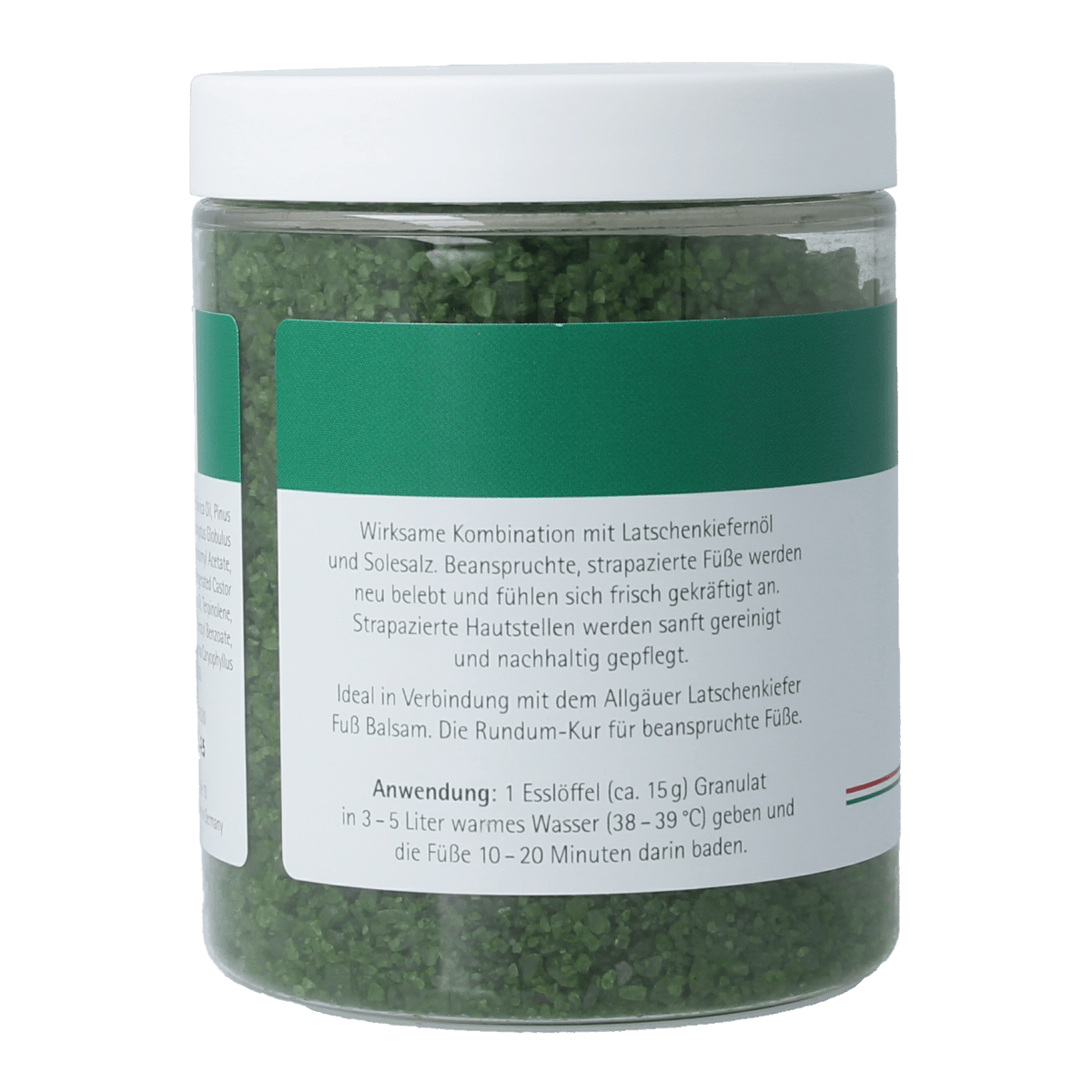 Allgauer Latshen Kiefer mineralen voetbad with natural minerals in a 350g container, used for foot care and relaxation.
