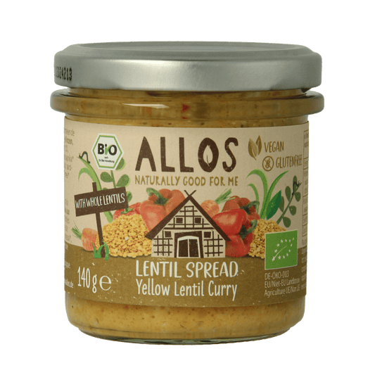 Allos Sauzen en Smaakmakers 140 Gram Allos Linzenspread gele curry bio 140 Gram