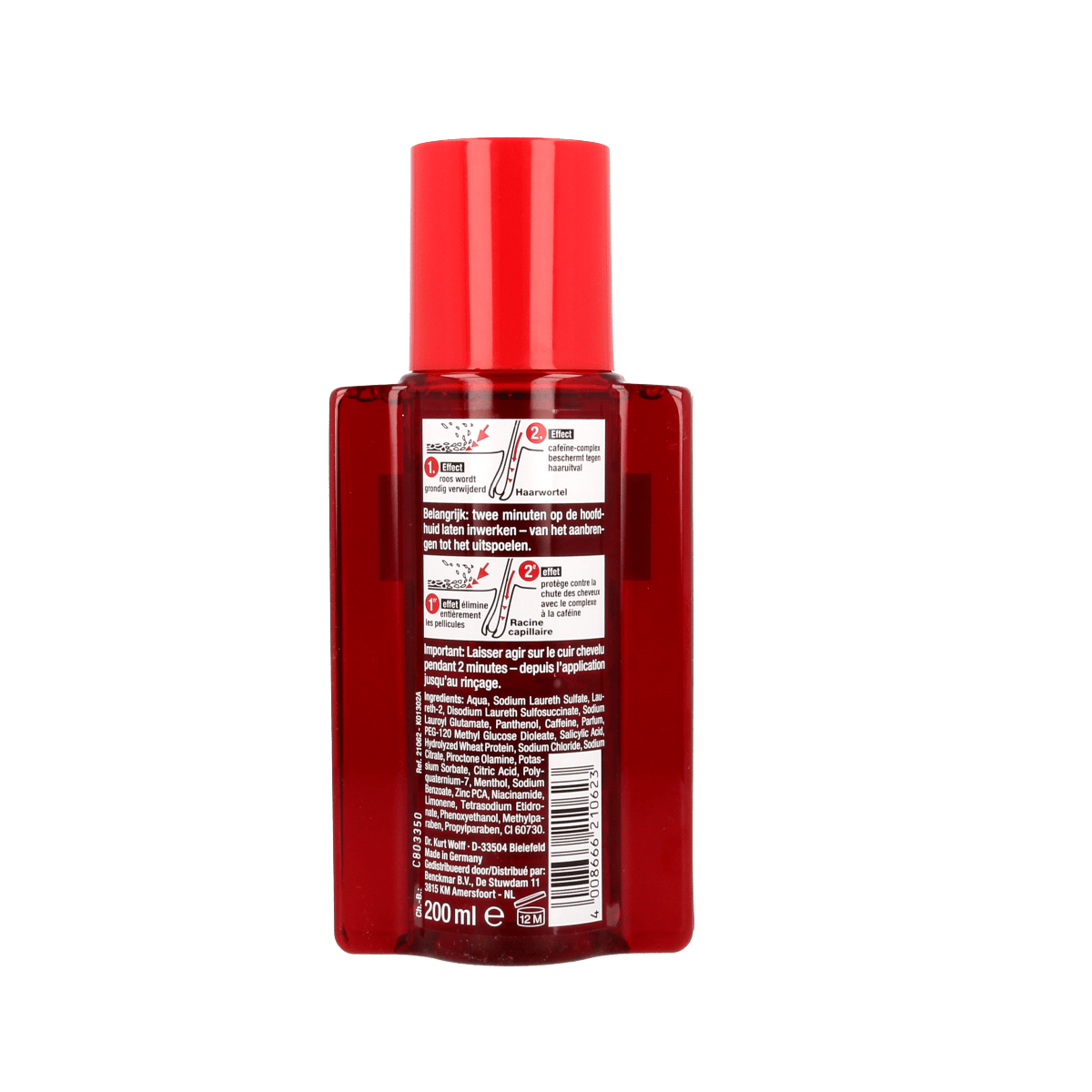 Alpecin Dubbel Effect shampoo in 200ml bottle, designed for hair care with dual-action formula, shown in a close-up image.