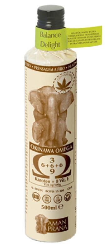 Amanprana Balance Delight Bio oil bottle, 500ml, natural plant-based oil for healthy fats and wellness.