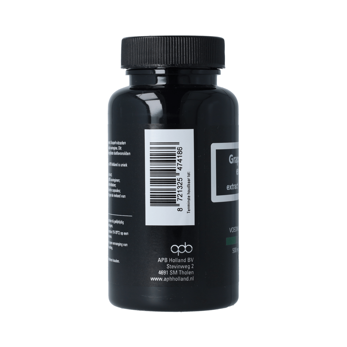 APB Holland Grapefruit Extract capsules, 500mg, in a bottle, herbal supplement for wellness from Kruidenpreparaten.