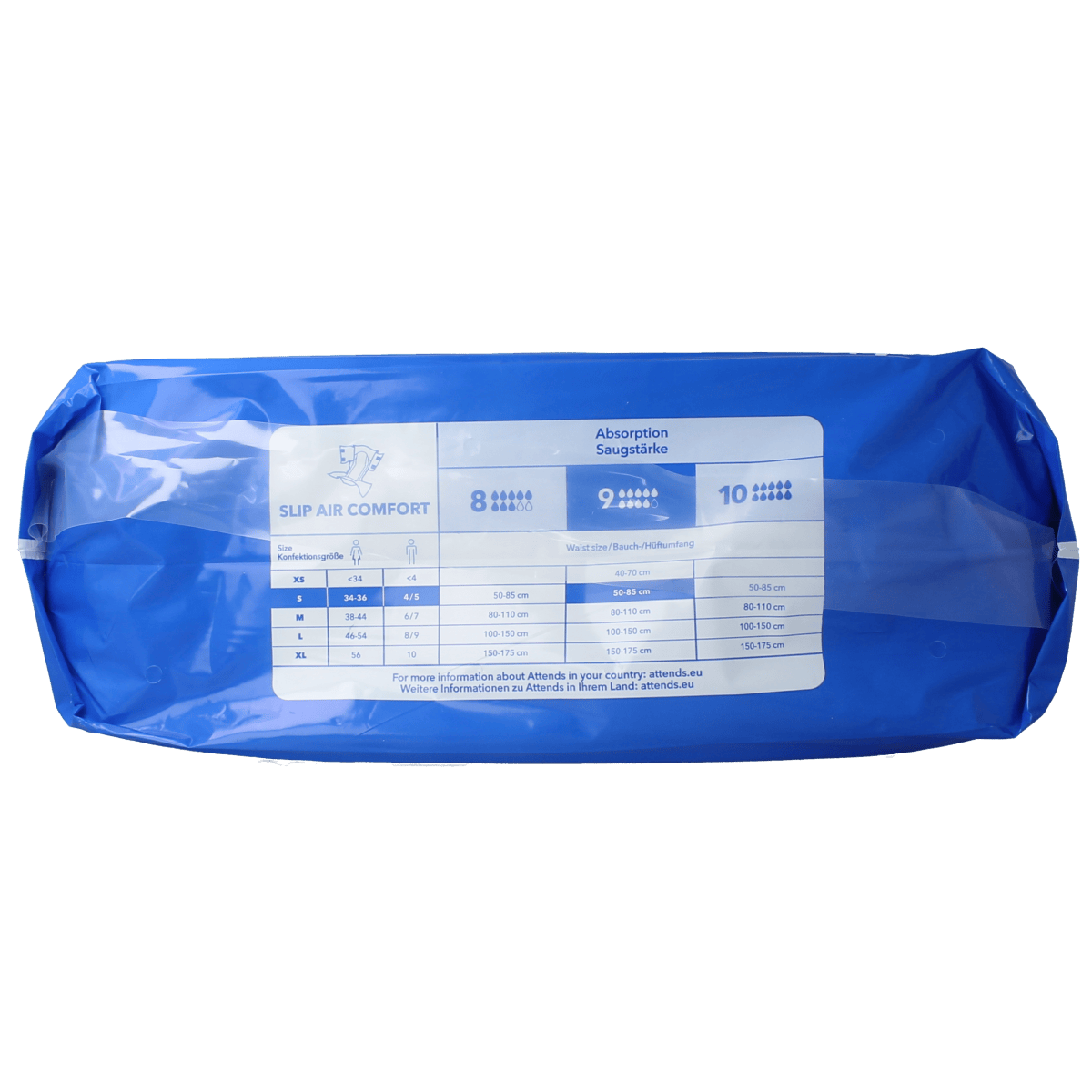 Attends Slip Air Comfort 9 S incontinence pads, 21-pack, soft and breathable disposable incontinence briefs for adults.