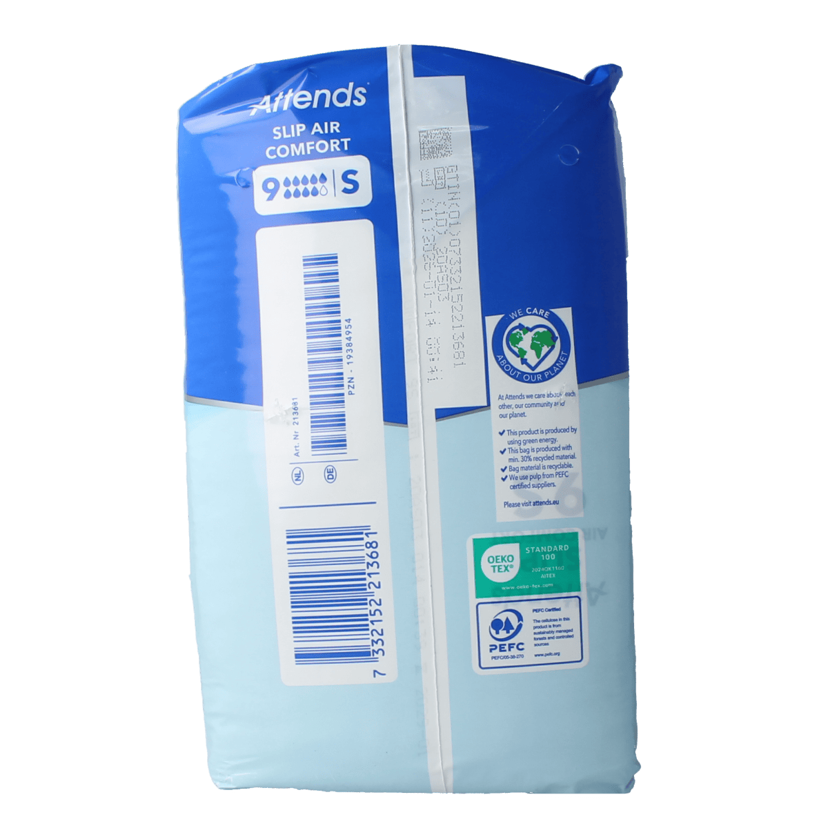 Attends Slip Air Comfort 9 S incontinent pads, 21-count pack, soft and breathable incontinence protection from Attends.