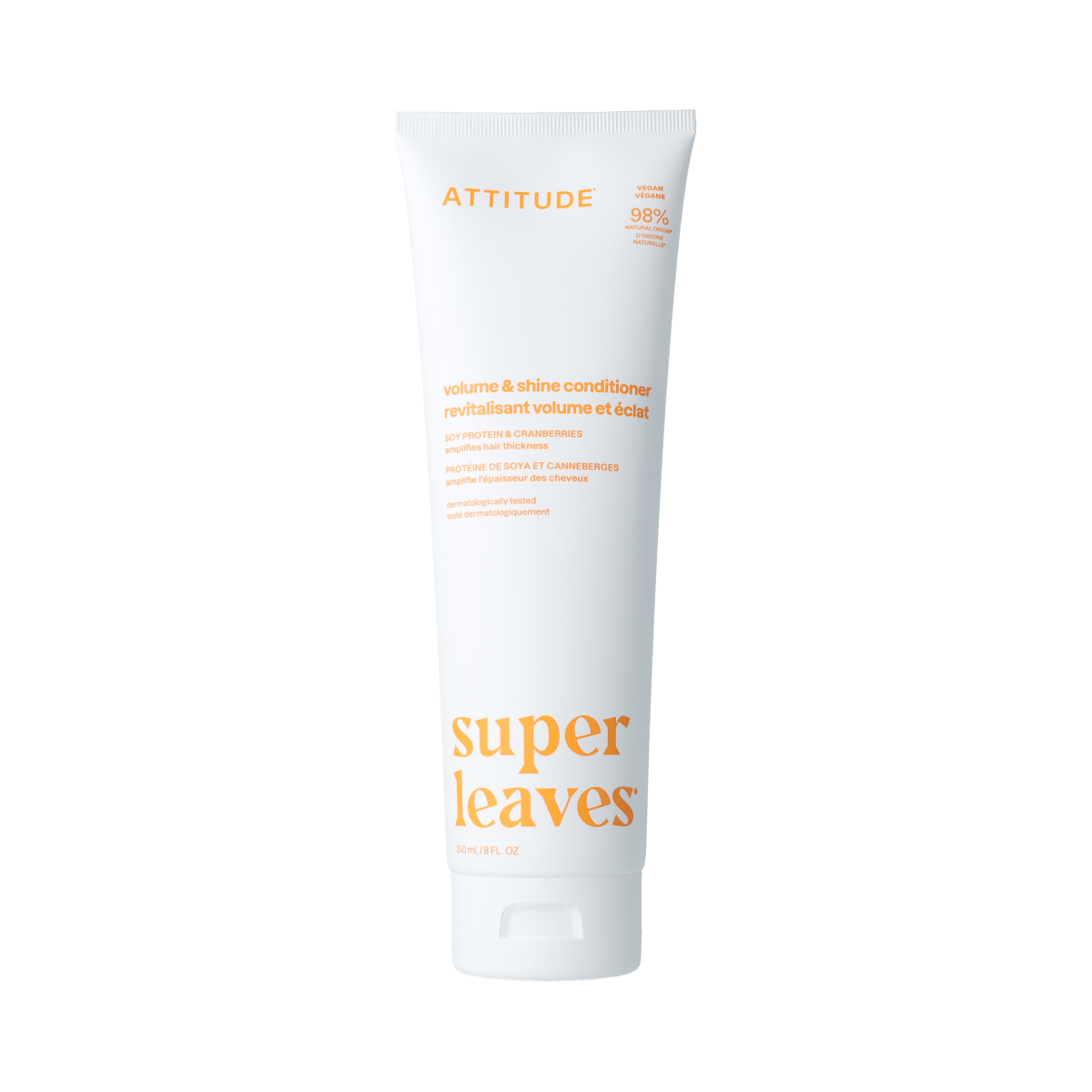 Attitude Conditioner Volume & Shine hair care product in 240ml bottle, enhancing hair volume and shine.