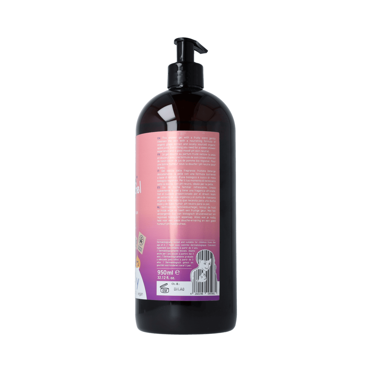 Benecos Natural Beauty shower gel in family size, Garden Pleasure scent, 950ml, natural hair care product with floral packaging.