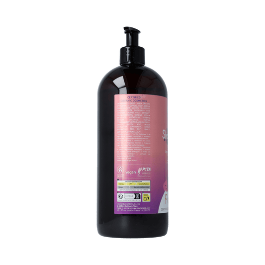 Benecos Natural Beauty shower gel in a large 950ml family-size bottle with garden pleasure scent, natural hair care product.
