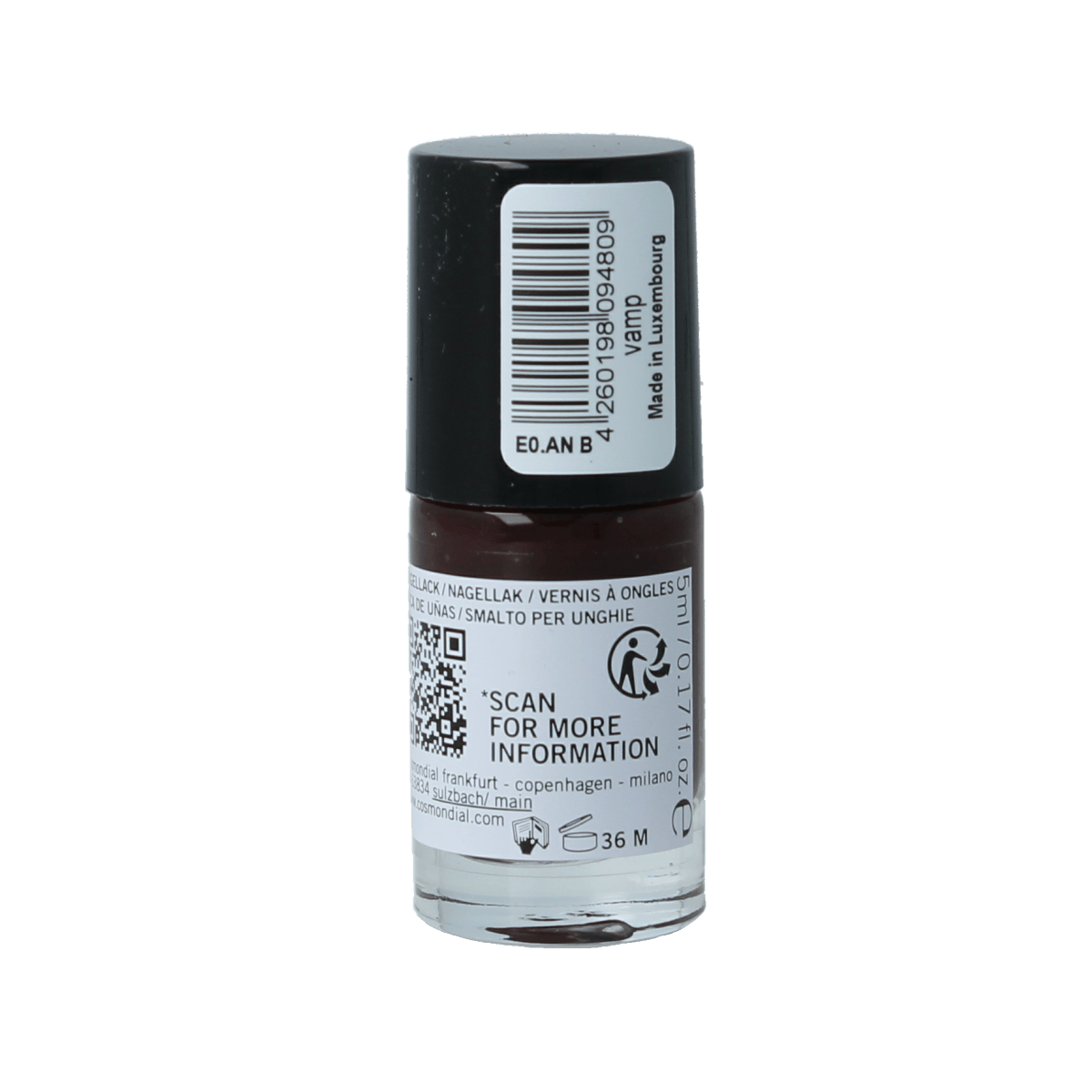 Benecos Natural Beauty vegan nail polish in Vamp shade, 5ml, free from 20 harmful chemicals, plant-based, suitable for natural beauty.