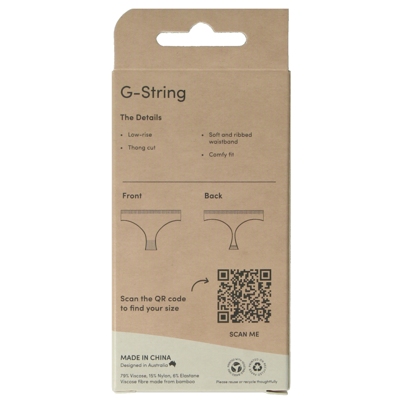Black Boody G-string underwear in size small, shown flat with smooth fabric and minimal design.