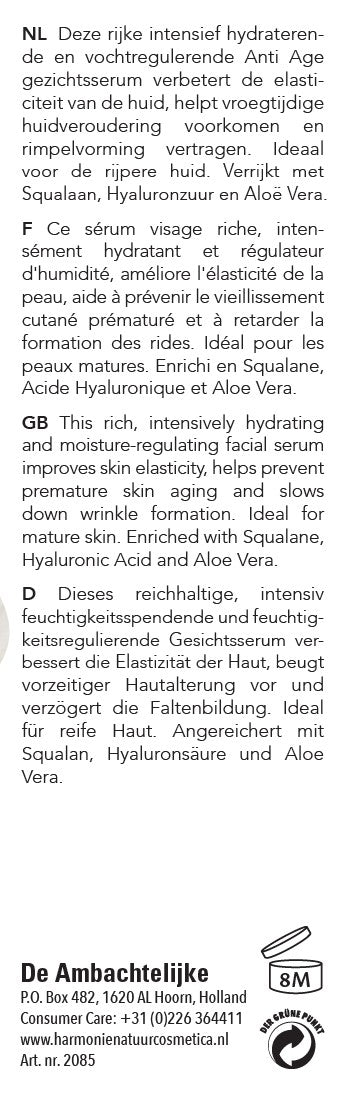 Harmonie face serum bottle showing front label for anti-aging facial skincare, 30ml.