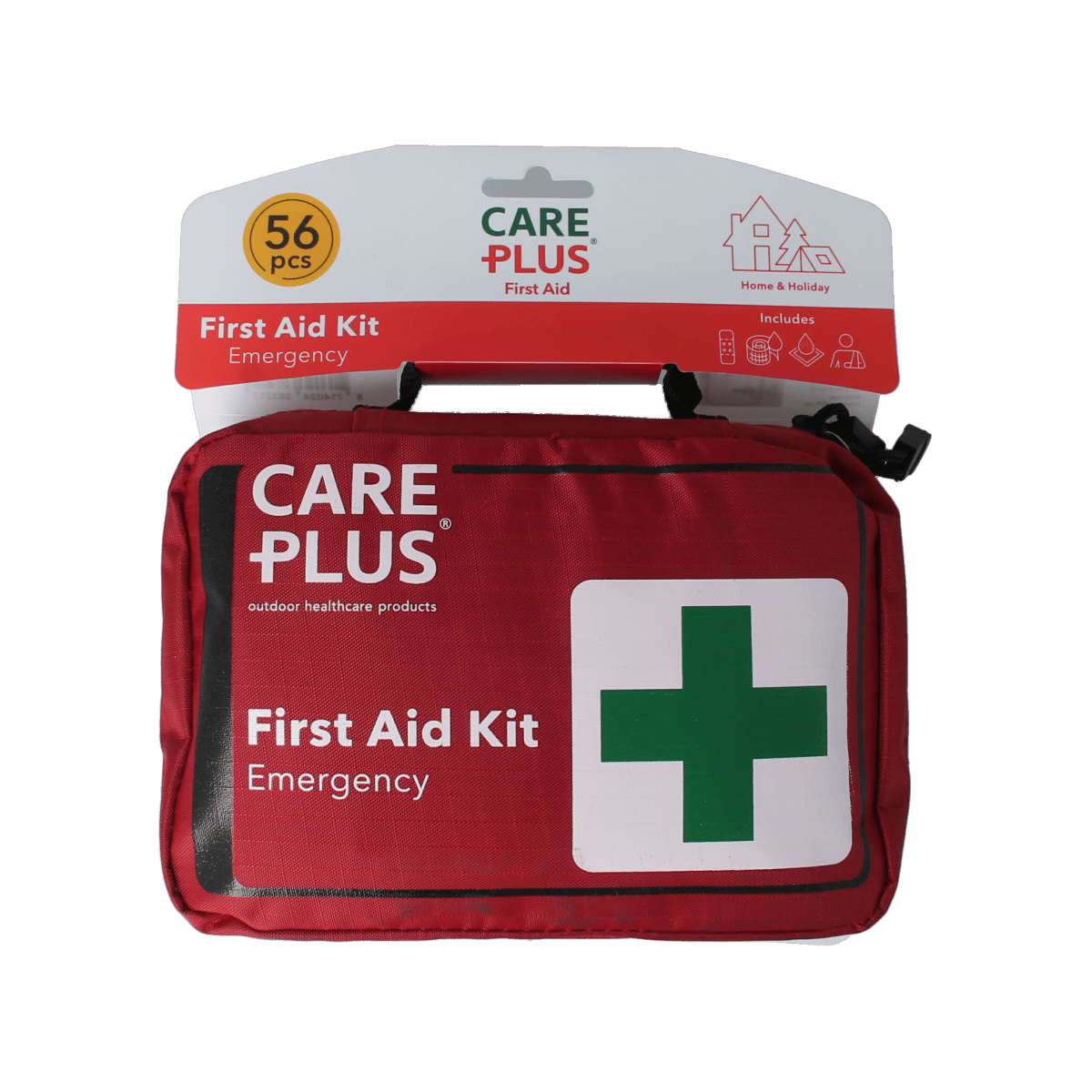Care Plus first aid emergency kit with essential supplies, compact EHBO set in a portable case for quick medical response.