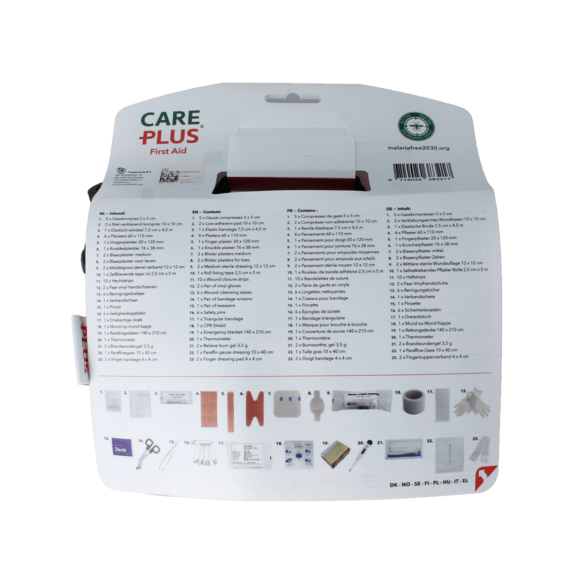 Care Plus first aid emergency kit with essential first aid supplies in a compact EHBO set for emergencies.