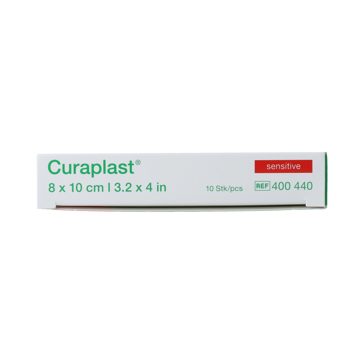 Curaplast Sensitive wound plaster, 8cm x 10cm, pack of 10, soft adhesive dressing for sensitive skin.