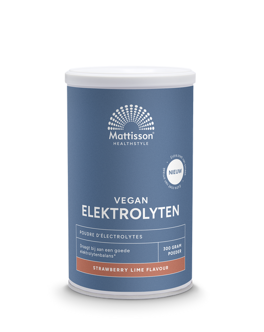 Mattisson Elektrolyten Poeder Strawberry Lime sportvoeding in 300g container, with strawberry lime flavor and vibrant packaging.