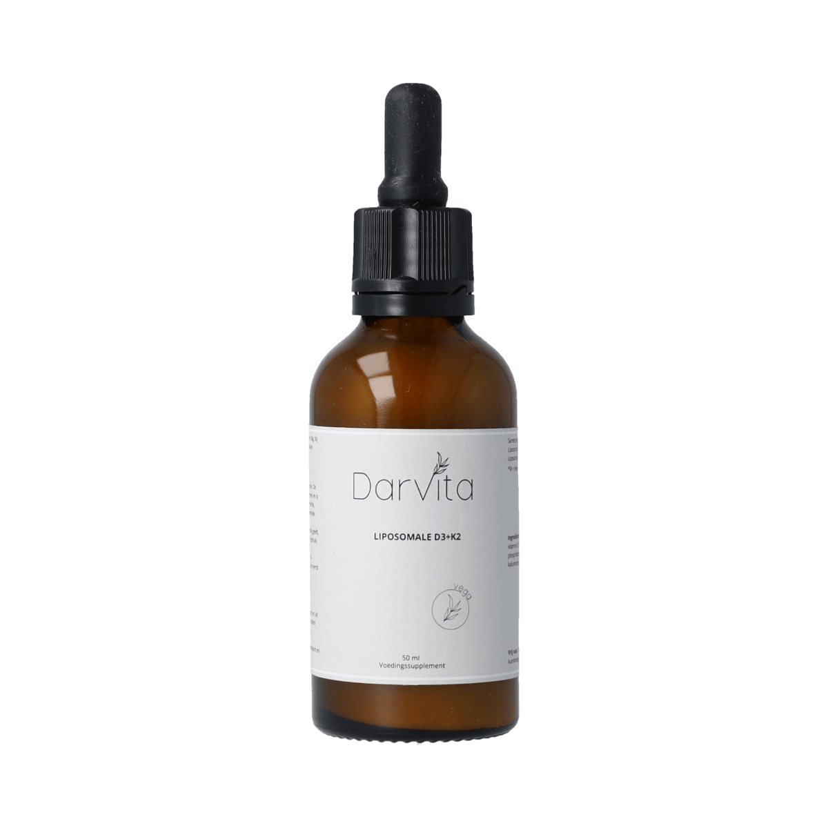 Darvita D3+K2 liposomaal vitamin supplement in a 50ml bottle, showing the product bottle and label with brand name.