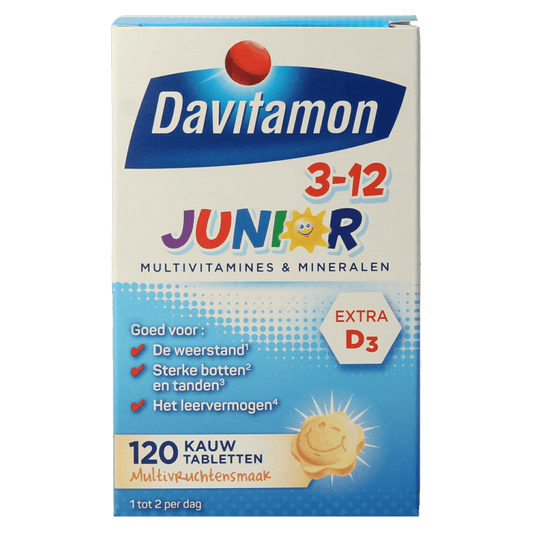 Davitamon Vitamine Multi 120 Kauwtabletten Davitamon Junior 3-12 multifruit 120 Kauwtabletten