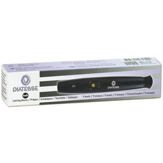 Diatesse soft blood sampling pen for self-testing, single pack of 1.00 units, in unopened packaging.