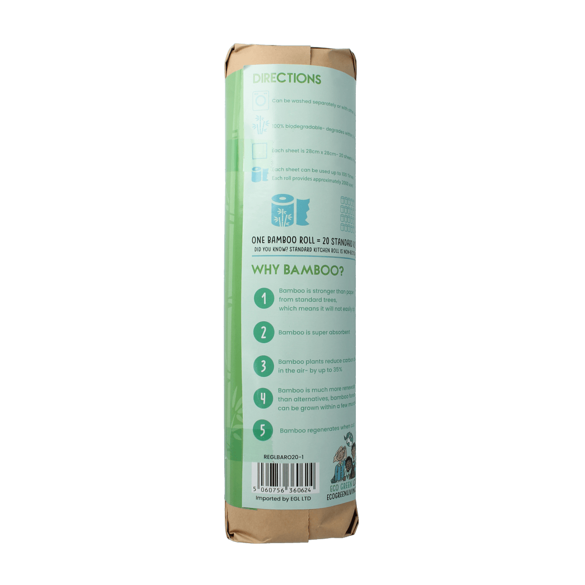 Eco Green Living Keukenpapier 1.00 Rol Eco Green Living Keukenrol bamboo 20 vellen 1.00 Rol
