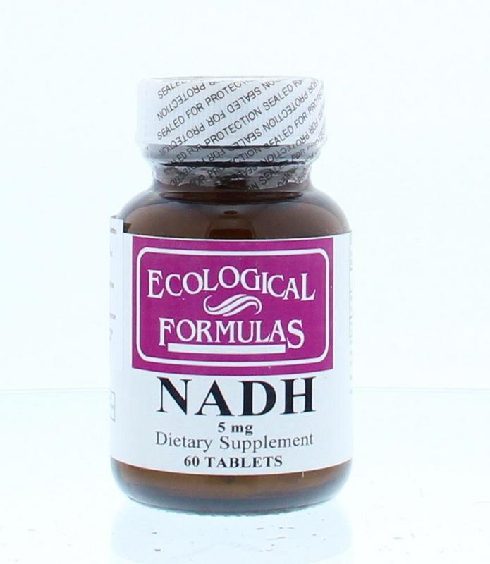 Ecological Form NADH 5mg vitamin tablets, 60-count, showing a close-up of the supplement bottles and tablets.