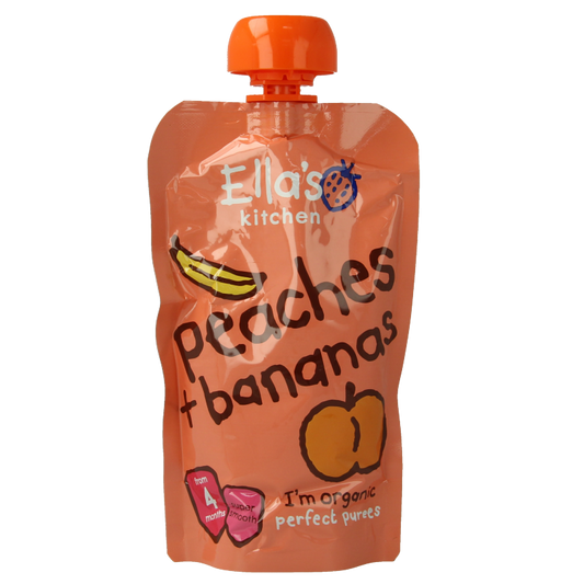 Ella's Kitchen Aardappelen, Groente en Fruit 120 Gram Ella's Kitchen Peaches & bananas 4 maand knijpzak bio 120 Gram