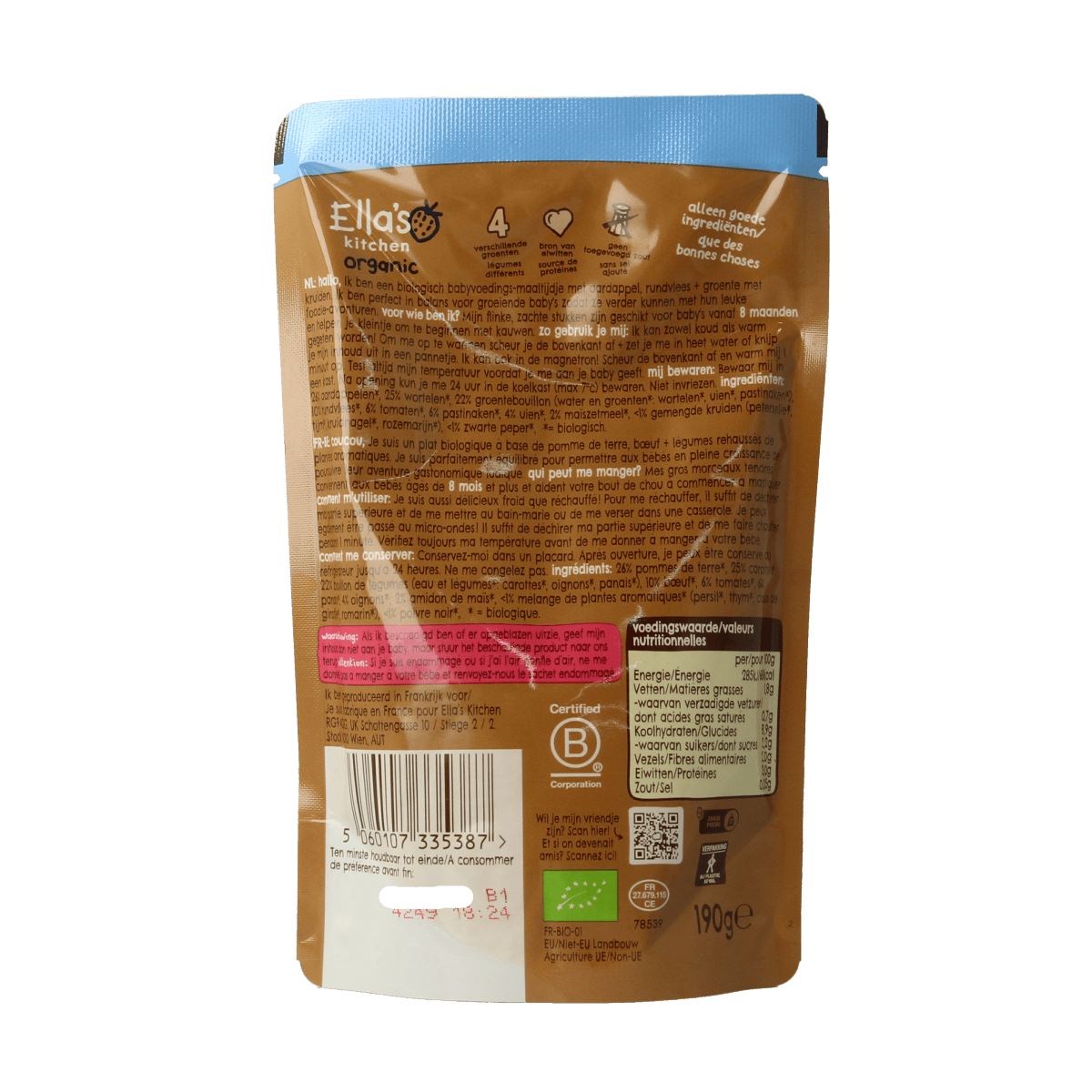 Ella's Kitchen Baby en Peuter Voeding 190.00 Gram Ella's Kitchen Hartverwarmende runderstoof 8+ maanden bio 190.00 Gram