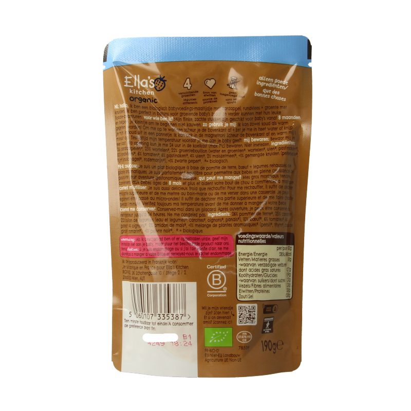 Ella's Kitchen Baby en Peuter Voeding 190 Gram Ella's Kitchen Hartverwarmende runderstoof 8+ maanden bio 190 Gram