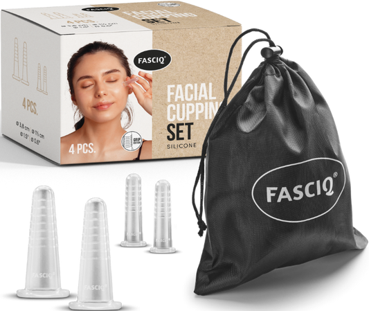 Cure Tape Fasciq Facial Cups set with four silicone facial cups for skincare and facial massage.