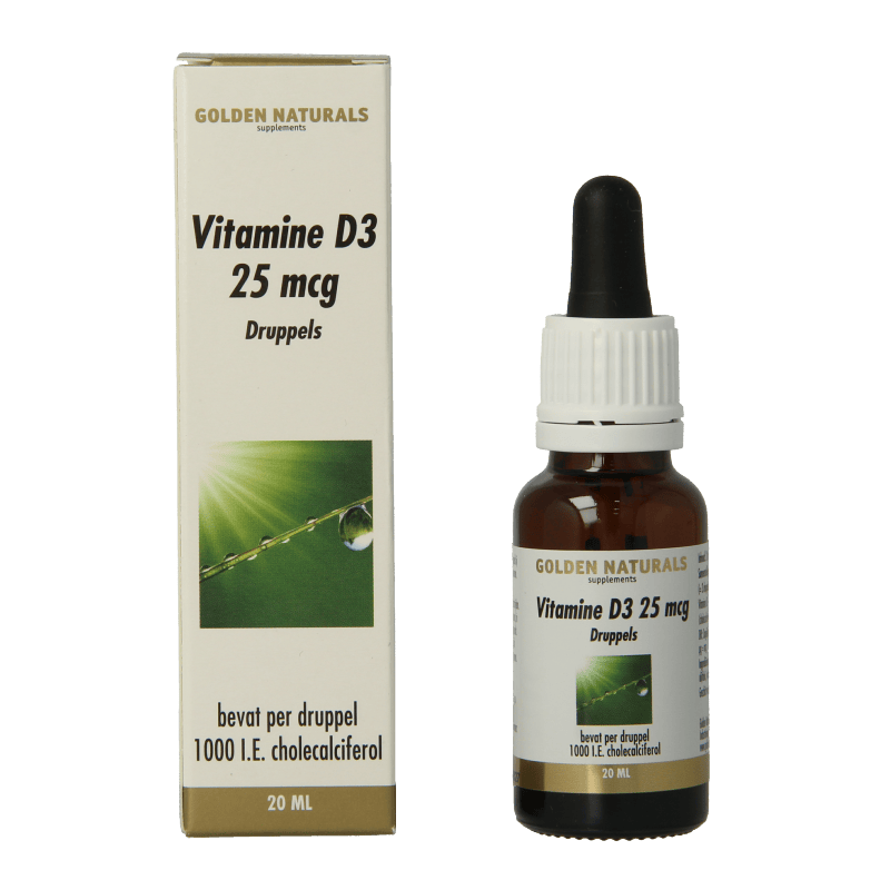 Golden Naturals Vitamine Enkel 20 Milliliter Golden Naturals Vitamine D3 25mcg druppels 20 Milliliter