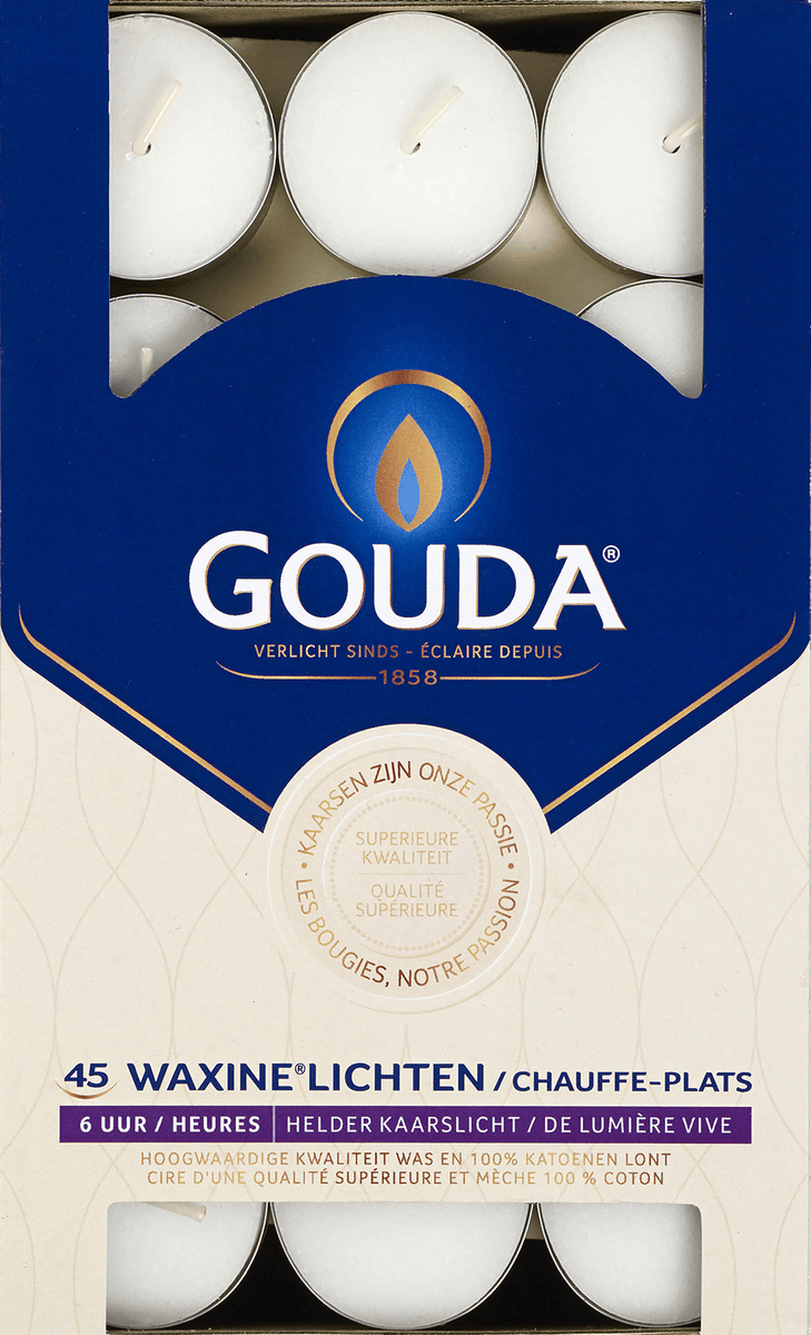 Gouda Kaarsen 45.00 Stuks Gouda Waxinelicht 6 uur wit 45.00 Stuks