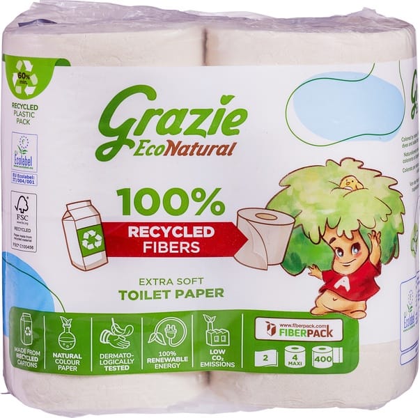 Grazie Natural Toiletpapier 4.00 Stuks Grazie Natural Toiletpapier 2-laags 4.00 Stuks
