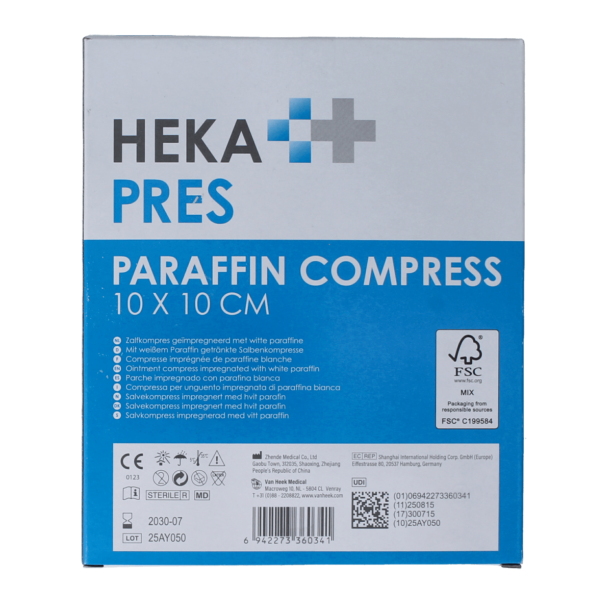 Hekapres Zalfkompres 10x10cm sterile gauze and compress pack, 10 sheets for wound care, by Hekapres.