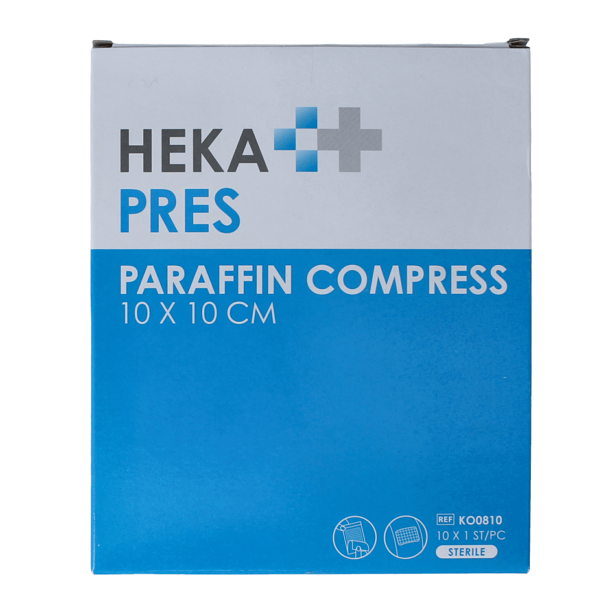 Hekapres Zalfkompres 10x10cm sterile gauze compresses in a box, 10 packs, used for wound dressing and medical care