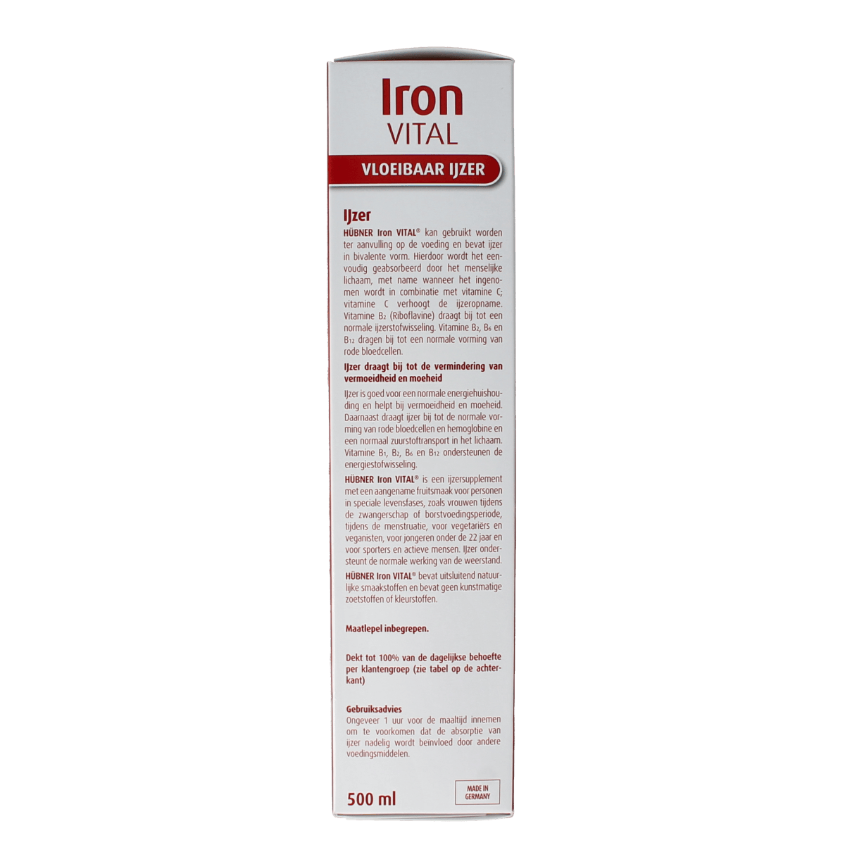 Hubner Mineralen Enkel 500.00 Milliliter Hubner Iron vital vloeibaar ijzer XL 500.00 Milliliter