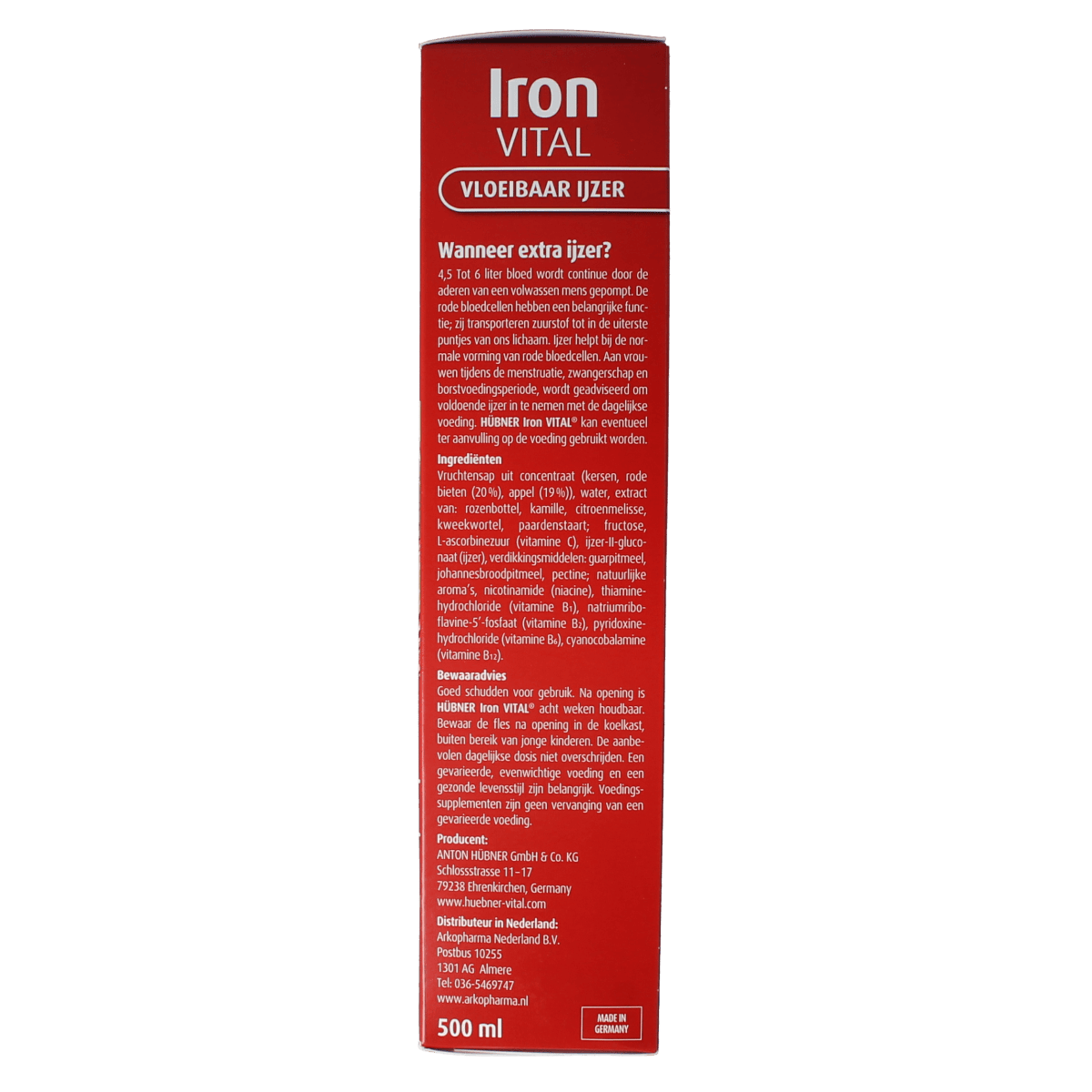 Hubner Mineralen Enkel 500.00 Milliliter Hubner Iron vital vloeibaar ijzer XL 500.00 Milliliter