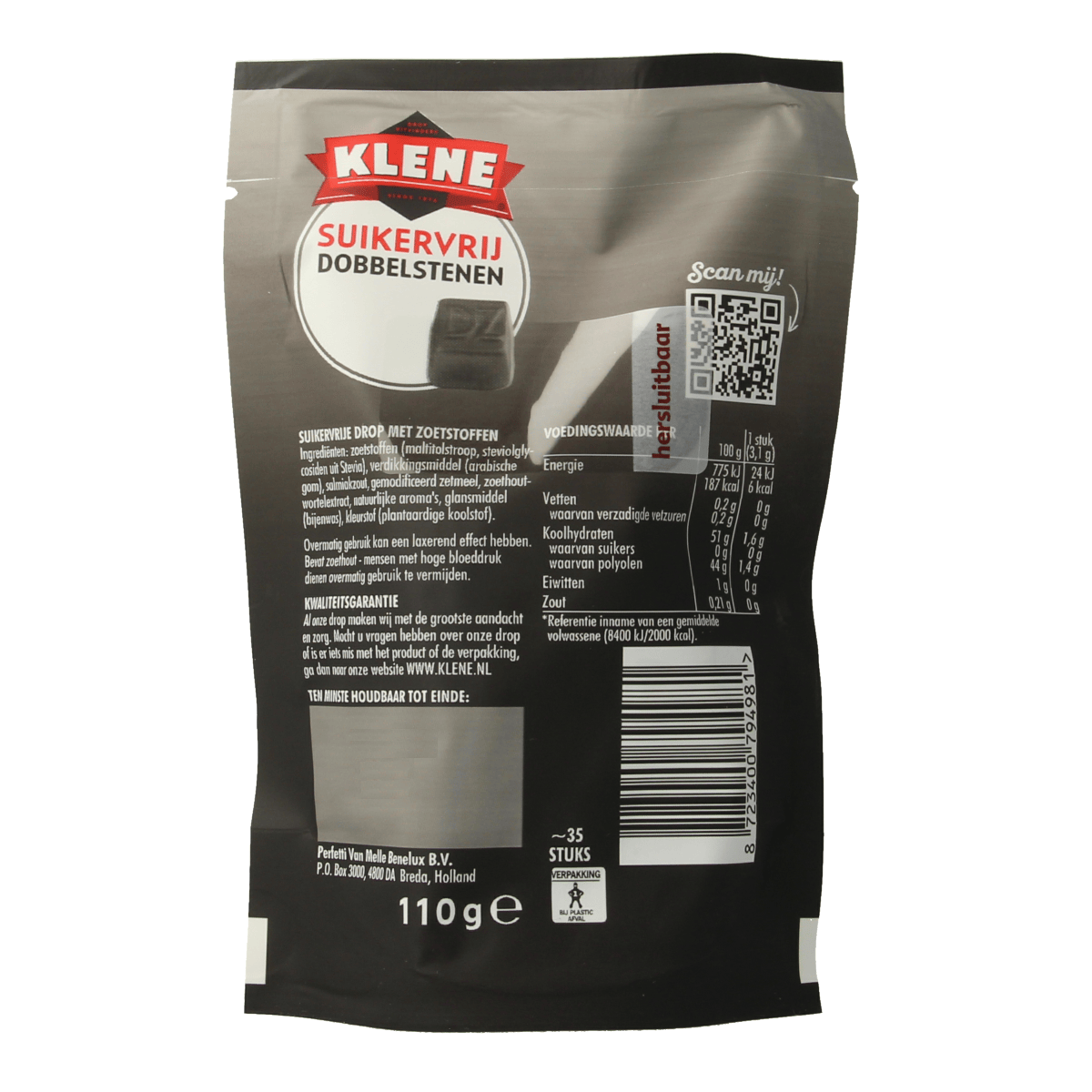 Klene Snoepgoed 110.00 Gram Klene Dubbelzout dobbelstenen suikervrij zakje 110.00 Gram