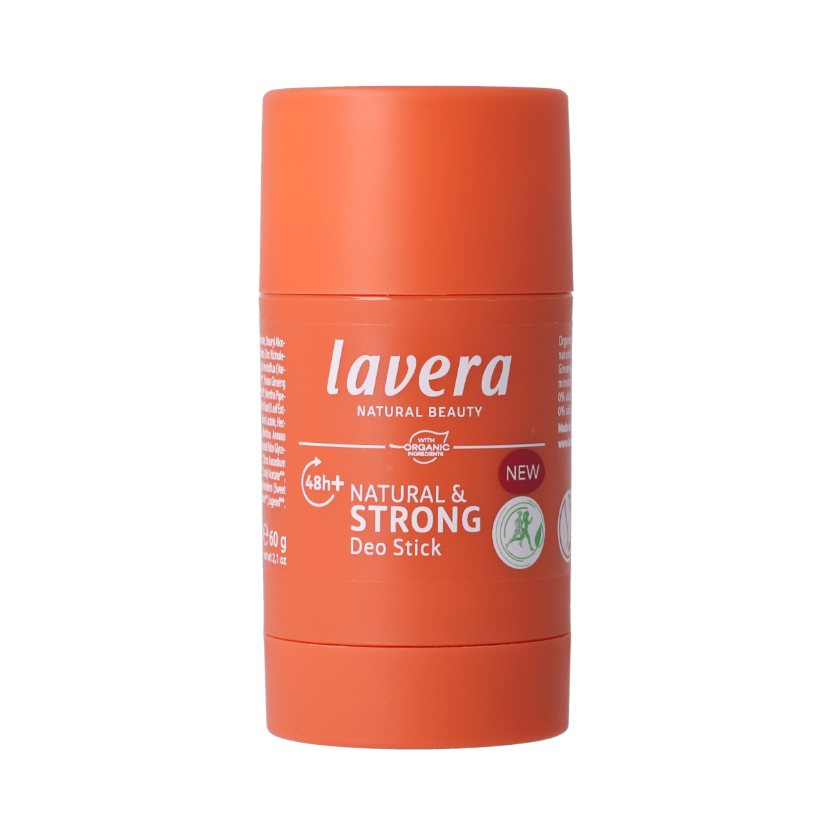Lavera Deo Stick Strong 60g natural deodorant stick with a smooth white application surface and transparent cap.