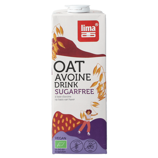 Lima organic sugar-free oat drink in a 1-liter carton, showing the packaging and brand logo.