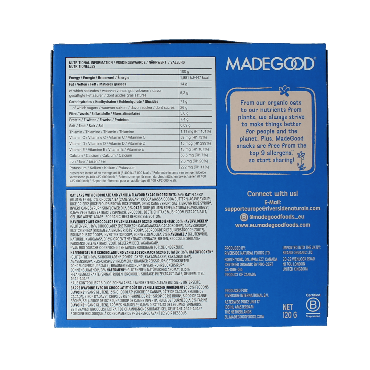 MadeGood Snacks en Tussendoortjes 5.00 Stuks MadeGood  Granola bar vanilla bio 5.00 Stuks
